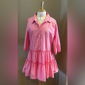Umgee Pink Tiered Ruffle Dress